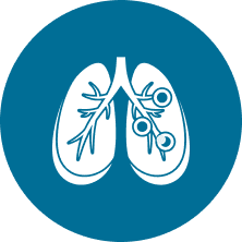 Medical icon of lungs on blue